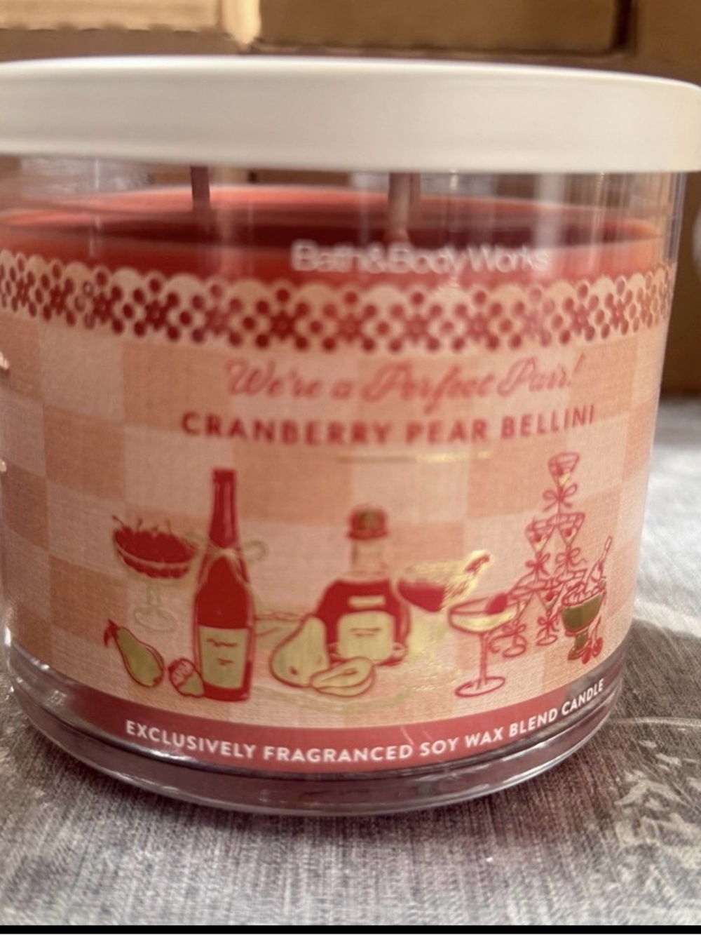 Bath & Body Works Cranberry Pear Bellini Candle - Pink & White